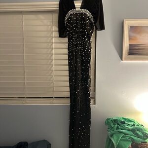 Elegant Black Evening Gown with Silver Accents
